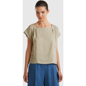 United Colors of Benetton Benetton, Square Neck Blouse In Pure Linen, Light Green, Women