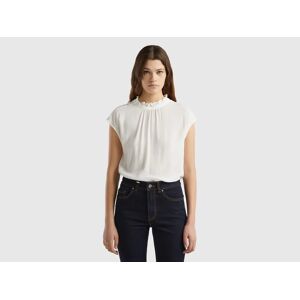 United Colors of Benetton Benetton, Blouse With Rouches On The Neck, Creamy White, Women