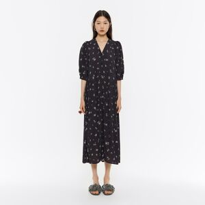 BIMBA Y LOLA Black Flowers fluid midi dress FLOWERS BLACK LILAC L adult