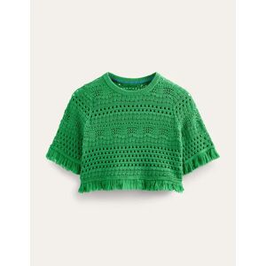 Cropped Fringe Crochet T-Shirt Green Women Boden XS Female