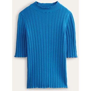 Ribbed Pointelle High Neck Top Blue Women Boden Long Female