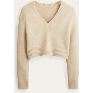 Fluffy Cropped V-Neck Jumper Beige Women Boden XS Female