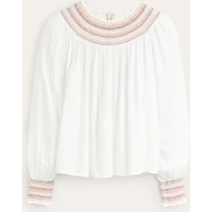 Smocked Crew Neck Top White Women Boden 14 Female