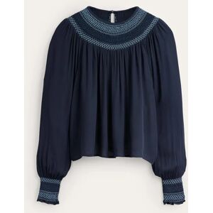 Smocked Crew Neck Top Blue Women Boden 20 Female