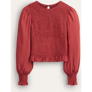 Crew Neck Smocked Bodice Top Red Women Boden 16 Female