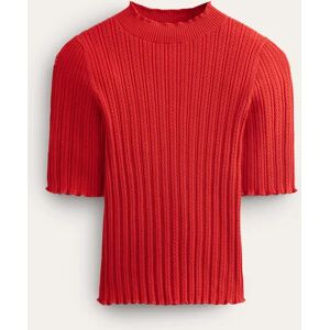 Ribbed Pointelle High Neck Top Red Women Boden XS Female