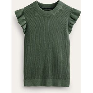 Ribbed Frill Linen Vest Green Women Boden XS Female