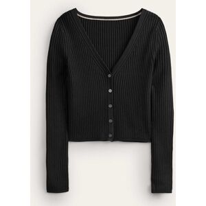 Cropped Wide Neck Rib Cardigan Black Women Boden Long Female