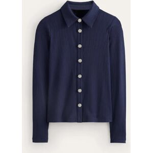 Jewelled-Button Ribbed Shirt Blue Women Boden 20 Female