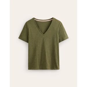 Regular V-Neck Slub T-shirt Green Women Boden XS Female