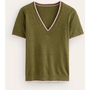 Maggie V-Neck Linen T-Shirt Green Women Boden XS Female