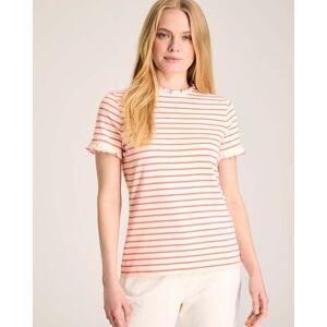 Joules Daisy Short Sleeve Womens Frilled Neck Top 224592  - Pink Cream Stripe - UK10 EU38 US6 - female