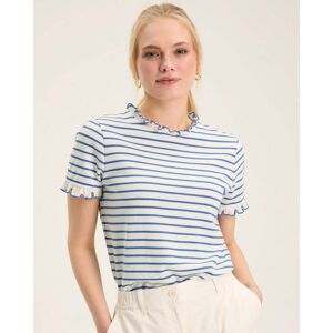 Joules Daisy Short Sleeve Womens Frilled Neck Top 224592  - Blue Cream Stripe - UK12 EU40 US8 - female