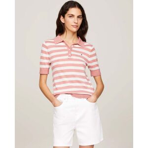 Tommy Hilfiger Lyocell Short Sleeve Womens Polo Sweatshirt  - Teaberry Blossom/Ecru Stripe - M - female