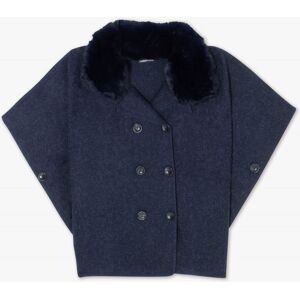 DANIEL Navy Faux Fur Trim Double Breasted Cape Size: One Size, Colour: - female