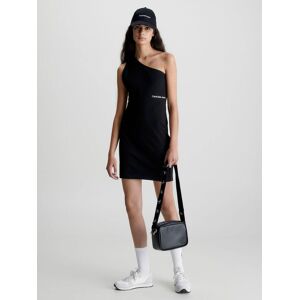 Calvin Klein Jeans Women's Back Asym Cut Out Milano Dress In Ck Black (L)  - Black - Size: Large