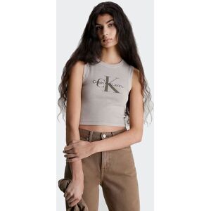 Calvin Klein Jeans Women's Mineral Dye Rib Tank Top In Shitake (L)  - Brown - Size: Large