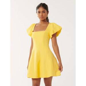 Forever New Women's Josie Petite Square-Neck Mini Dress in Aspen Gold, Size 10 Linen/Viscose/Cotton