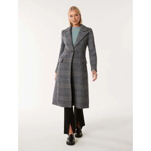 Forever New Women's Archie Fitted Check Coat in Grey Check, Size 14 Polyester/Wool/Acrylic