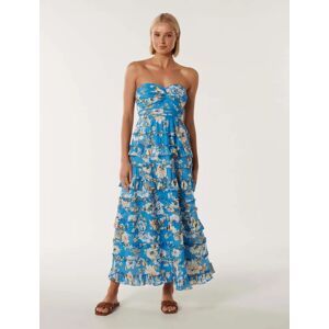 Forever New Women's Floreto Strapless Ruffle Maxi Dress in Blue Petra Floral, Size 12 Main/Cotton