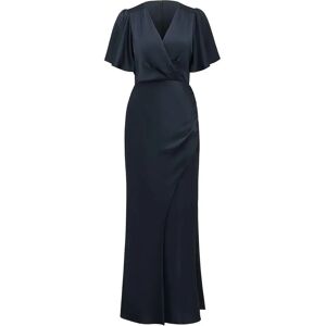 Forever New Women's Chelsea Flutter-Sleeve Satin Maxi Dress in Navy, Size 12 Polyester/Viscose/Polyester