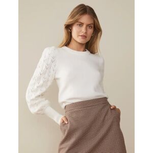 Forever New Women's Isla Pointelle Sleeve Knit Jumper in Porcelain, Size X-Small Cotton/Polyamide/Wool