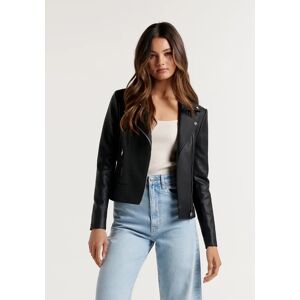 Forever New Women's Skye Vegan Leather Biker Jacket in Black, Size 14 Viscose/Polyester with Polyurethane coating/Cotton