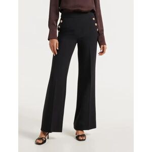 Forever New Women's Megan Button Wide Leg Pant in Black, Size 16 Polyester/Viscose/Elastane