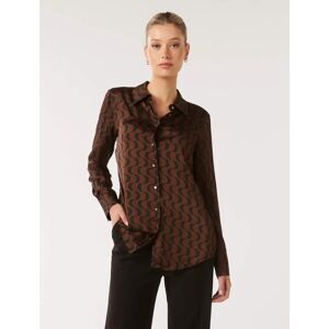 Forever New Women's Lila Longline Printed Satin Shirt in Dark Harper Geo, Size 14 100% Viscose