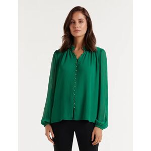 Forever New Women's Gwen Button Detail Blouse in Deep Jade, Size 8 100% Polyester