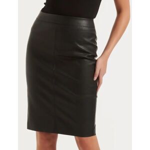 Forever New Women's Carla Vegan Leather Midi Skirt in Black, Size 16 Polyester with Polyurethane coating/Polyester/Elastane