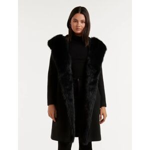Forever New Women's Tilda Faux Fur Coat in Black, Size 10 Polyester/Wool/Polyester