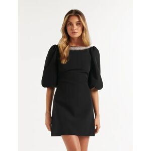 Forever New Women's Maisie Embellished-Neck Mini Dress in Black, Size 8 Polyester/Elastane/Polyester