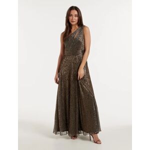Forever New Women's Billie One-Shoulder Plisse Maxi Dress in Bronze, Size 16 Metallised fibre/Polyester