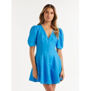 Forever New Women's Rowan Linen Tea Dress in Vivid Cornflower, Size 16 Linen/Viscose