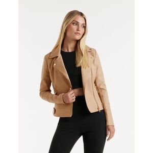 Forever New Women's Heidi Vegan Leather Biker Jacket in Camel, Size 14 Viscose/Polyester with polyurethane coating Bodice/Cotton