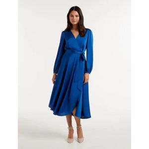 Forever New Women's Marilyn Satin Wrap Midi Dress in Sapphire Blue, Size 14 Main/Polyester