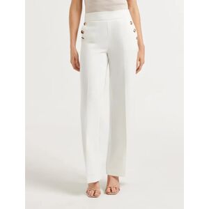 Forever New Women's Megan Button Wide-Leg Pants in Porcelain, Size 14 Polyester/Viscose/Elastane