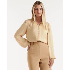 Forever New Women's Savannah Satin Button-Down Blouse in Smoked Almond, Size 16 100% Polyester