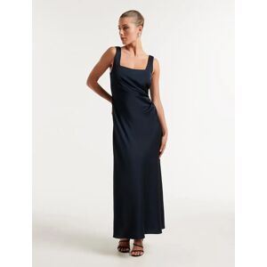 Forever New Women's Winnie Square-Neck Ruched Midi Dress in Navy, Size 16 Polyester/Viscose/Polyester