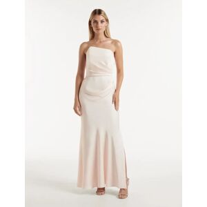 Forever New Women's Wesley Asymmetrical Strapless Maxi Dress in Ivory, Size 10 Polyester/Viscose/Polyester
