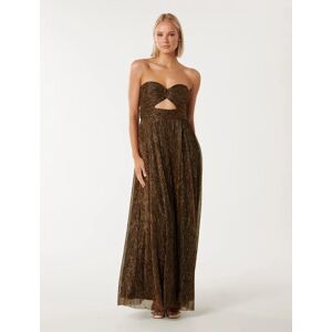 Forever New Women's Andy Strapless Plisse Maxi Dress in Bronze, Size 6 Metallised fibre/Polyester