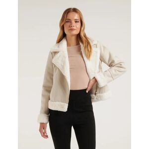 Forever New Women's Houston Aviator Jacket in Cream, Size 16 Polyester/Elastane/Polyester