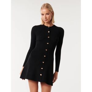 Forever New Women's Jolie Button Through Mini Knit Dress in Black, Size 4 Viscose/Polyester/Polyamide