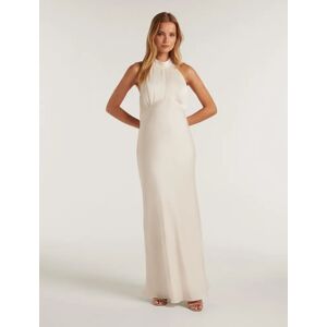 Forever New Women's a Halter Neck Satin Gown in Ivory, Size 6 Polyester/Viscose/Polyester