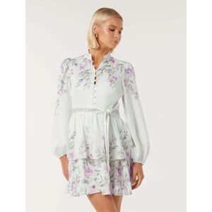 Forever New Women's Raine Printed Tiered Mini Dress in Alma Floral, Size 8 Linen/Viscose