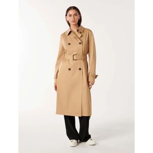 Forever New Women's Jacinta Classic Trench Coat in Camel, Size 8 Polyester/Elastane/Polyester