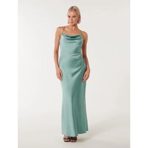 Forever New Women's Ruby Tie-Back Satin Maxi Dress in Smoke Blue, Size 12 Main/Polyester