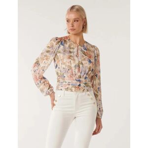 Forever New Women's Leighton Printed Blouse in Blue Colvin Floral, Size 8 Polyester/Metallised fibre/Polyester