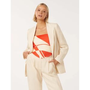 Forever New Women's Lacey Linen Blazer Jacket in Pearl, Size 8 Linen/Polyester/Elastane